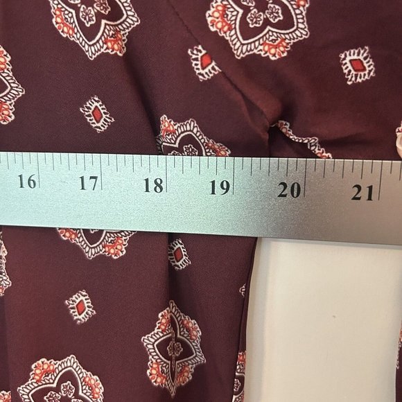 Papermoon Size M Womens Blouse Larie Crew Neck Burgundy Print Loose Sleeves -NEW - Picture 7 of 8